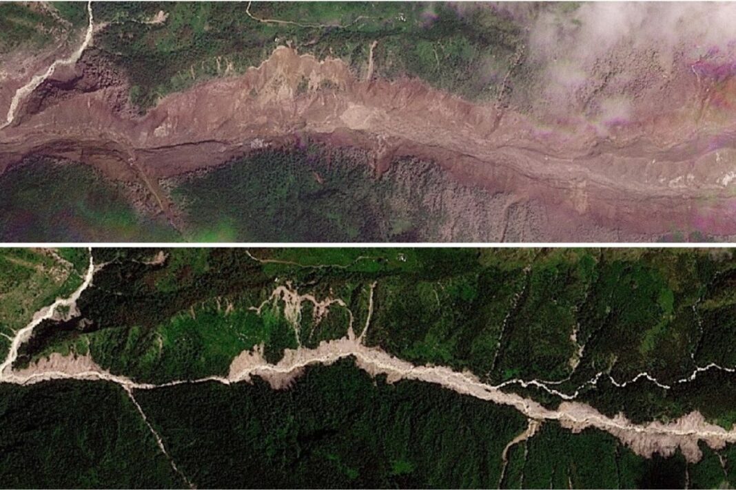 Imagens de satélite revelam desprendimento de geleira antes de inundação mortal no Nepal Imagens de satélite revelam desprendimento de geleira antes de inundação mortal no Nepal