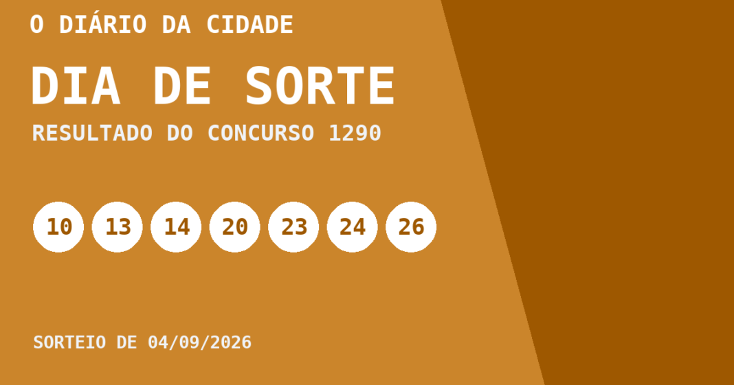 Dia de Sorte hoje: resultado do concurso 1290 e números sorteados Resultado da Dia de Sorte, concurso 1290, realizado em 04/09/2026: números sorteados 10, 13, 14, 20, 23, 24 e 26.